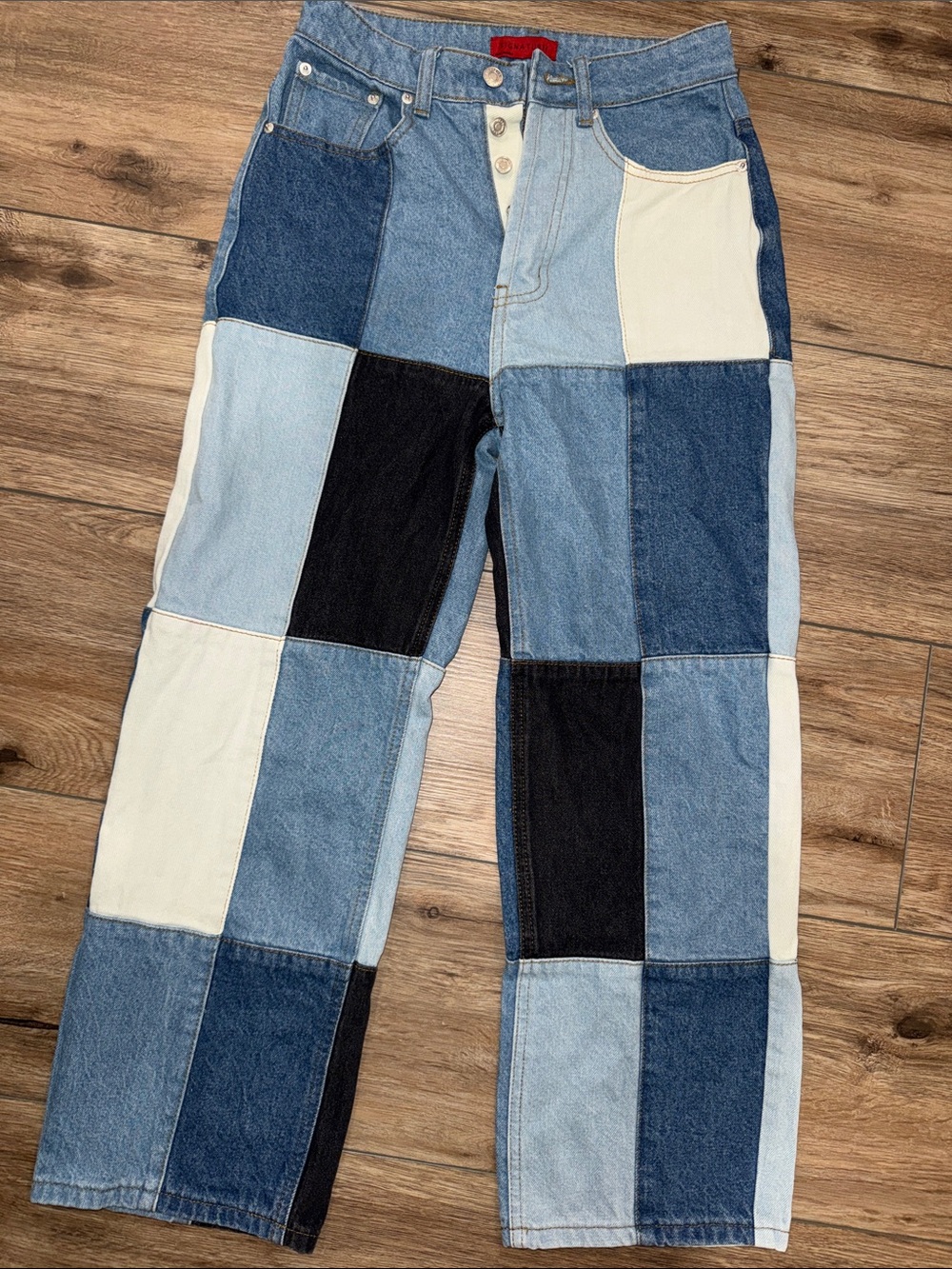 Signature Patchwork Multi-Blue Straight Jeans